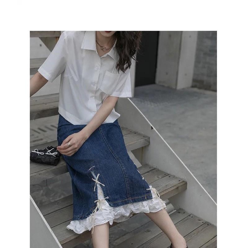 Váy bò dáng dài phối nơ siêu xinh