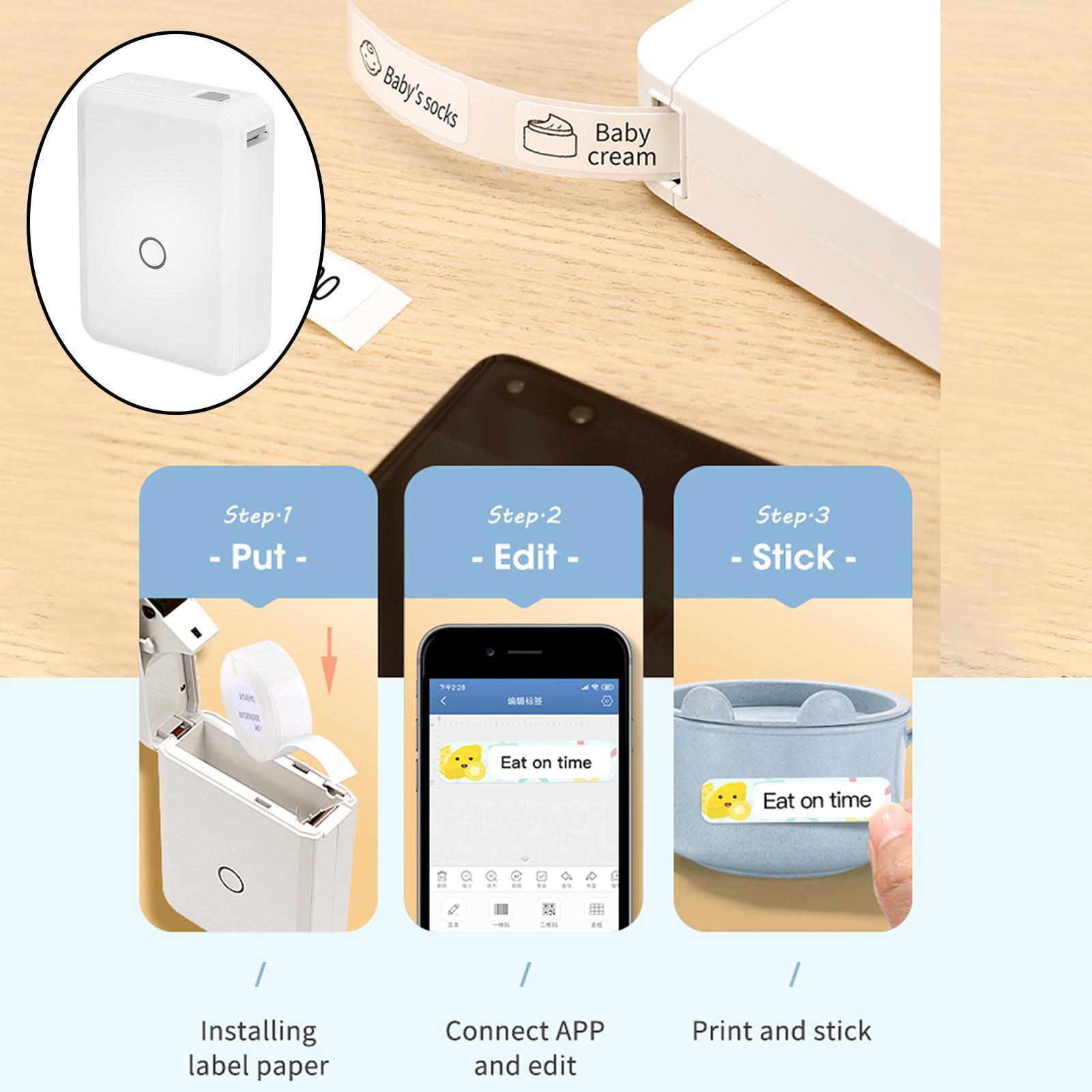 D110 Label Maker Machine with 1 Roll Printer Paper Portable Bluetooth Thermal Printer for Home Office