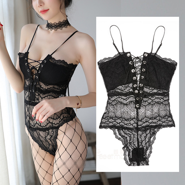 Bộ Đồ Lót Ren Bikini Sexy Bodysuit Ren Thắt Dây Ngực Siêu Sexy