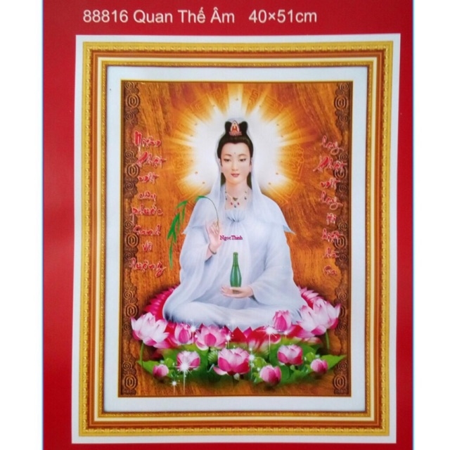 tranh thêu chữ thập Quan Âm 40x51cm - chưa thêu