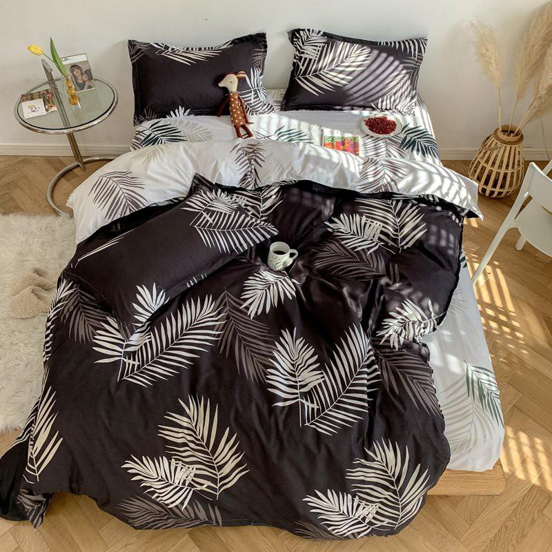 Bộ chăn ga gối Cotton Poly lá me đen Minh Nhật - Hàng nhập khẩu cao cấp