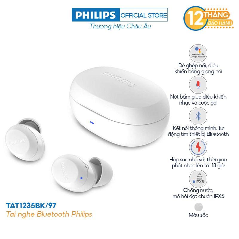 Tai nghe Philips Có BASS, Bluetooth, TAT1235WT/97, Màu trắng - Hàng nhập khẩu