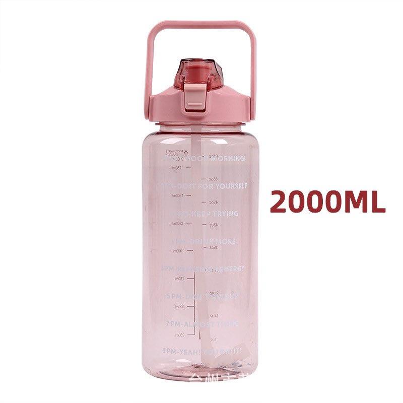 BÌNH ĐỰNG NƯỚC CAO CẤP 2 LÍT ( 2000ML ) CHIA VẠCH, BÌNH NƯỚC THỂ THAO CÓ ỐNG HÚT &amp; STICKER TẶNG KÈM - BÌNH NƯỚC TMBOOKS