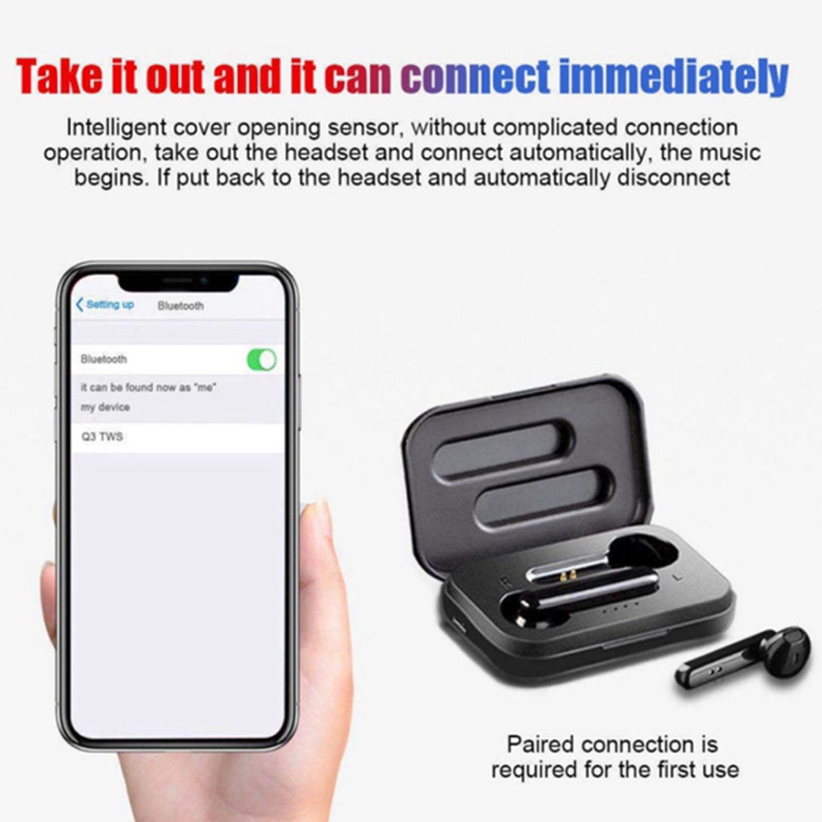 Q3 Wireless Earbuds, Bluetooth 5.0 Earbuds Headphone, in-Ear Headphones with Mic, Deep Bass, Touch Control, Charging Case, for Sport