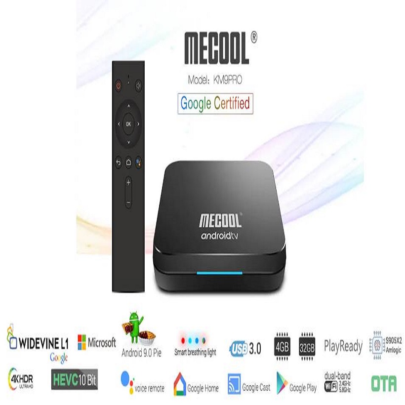 Android TV 9.0 Mecool KM9 PRO Chứng Chỉ Google Chính Chủ (Google Certificate), Amlogic S905x2 4gb/64gb, Voice Remote - Hàng Nhập Khẩu Chính Hãng Mecool