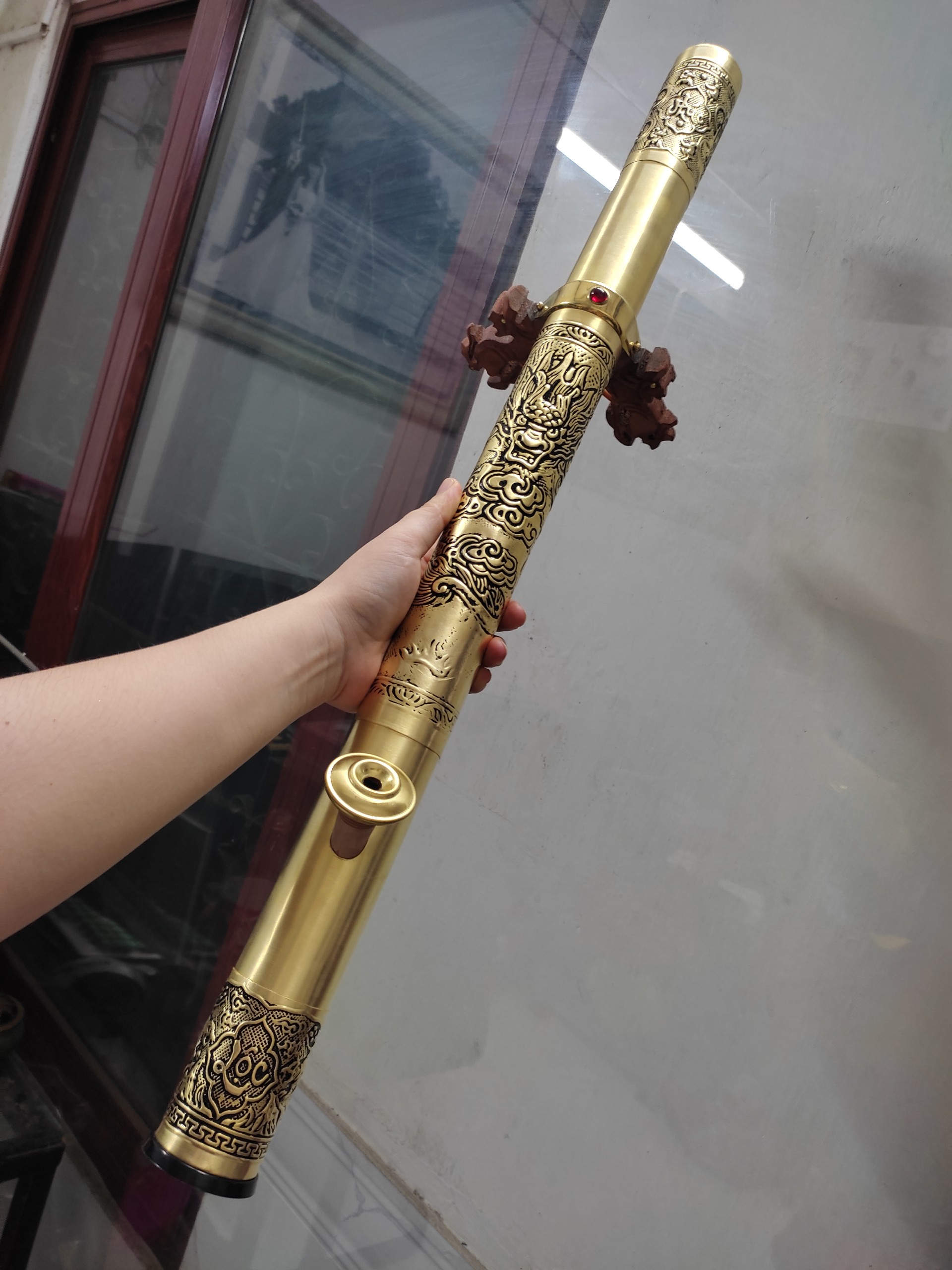 Điếu cày trúc Bọc Đồng 2 Lớp Cao Cấp dài 65cm VIP tặng kèm hộp gỗ đựng th0k lao`