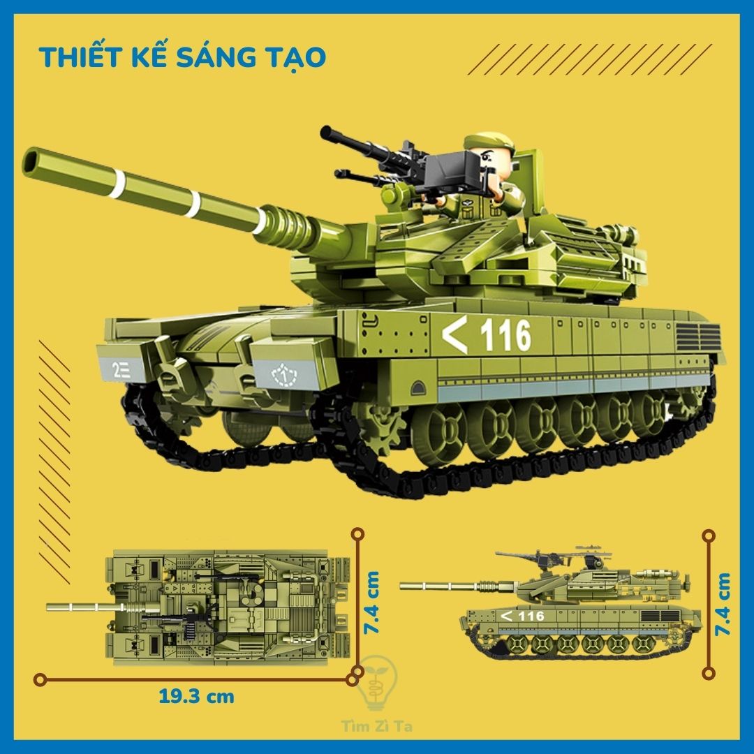 Đồ chơi lắp ráp sáng tạo xe tăng chủ lực Merkava MK-4, 475 chi tiết nhiều kiểu chơi vui nhộn cho bé