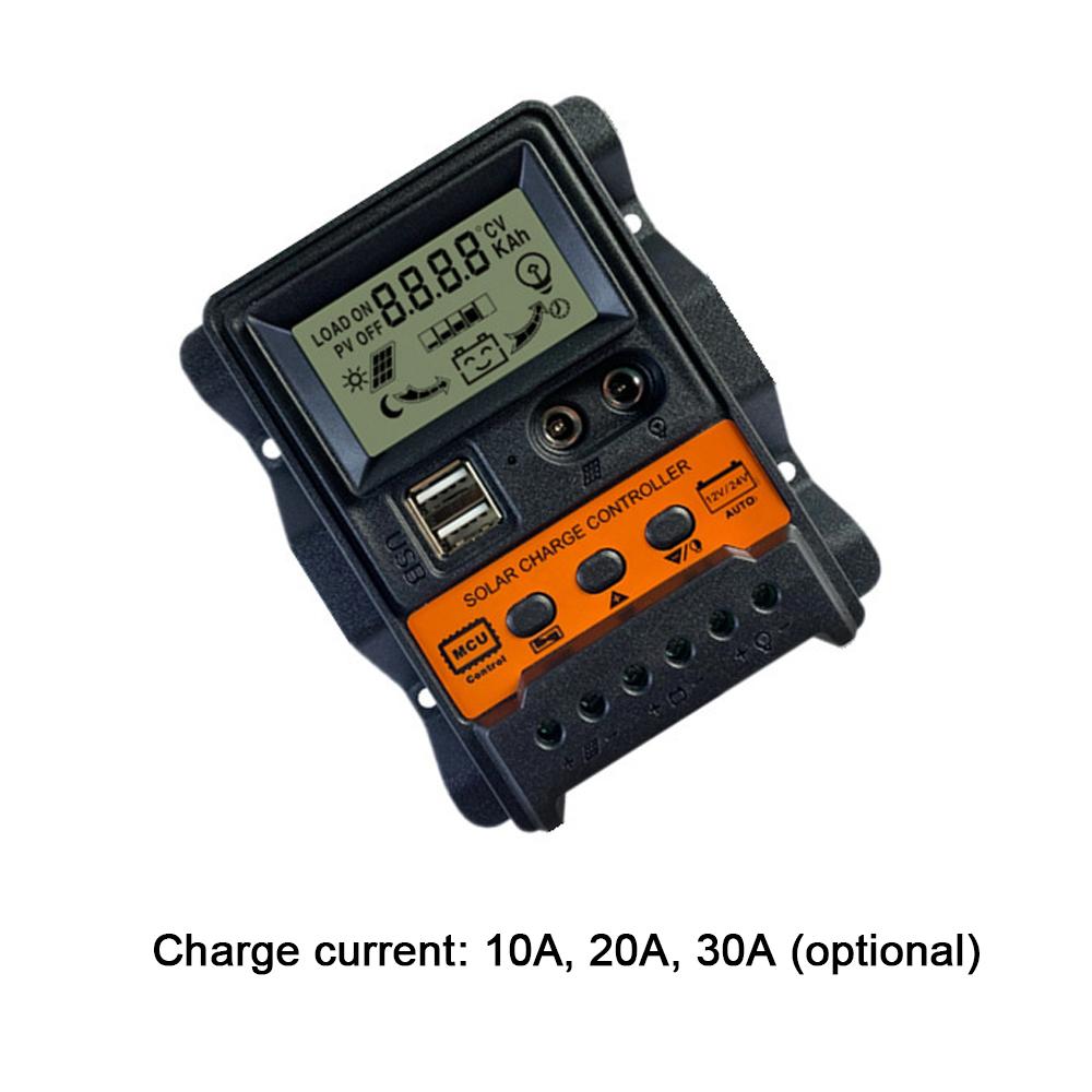 Dual USB Output Photovoltaic Power Controller 12Volt 24Volt Automatic Identification LCD Display Solar Controller Three-stage Charging Management PWM Controllers