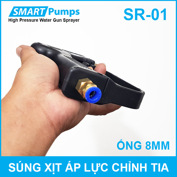 Súng xịt áp lực rửa xe vệ sinh máy lạnh tưới cây có chỉnh tia ống 8mm Smartpumps