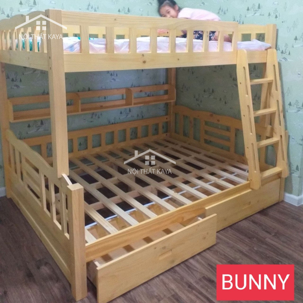 Bunny – Giường 2 tầng + 2 Hộc Kéo 1m2/1m6