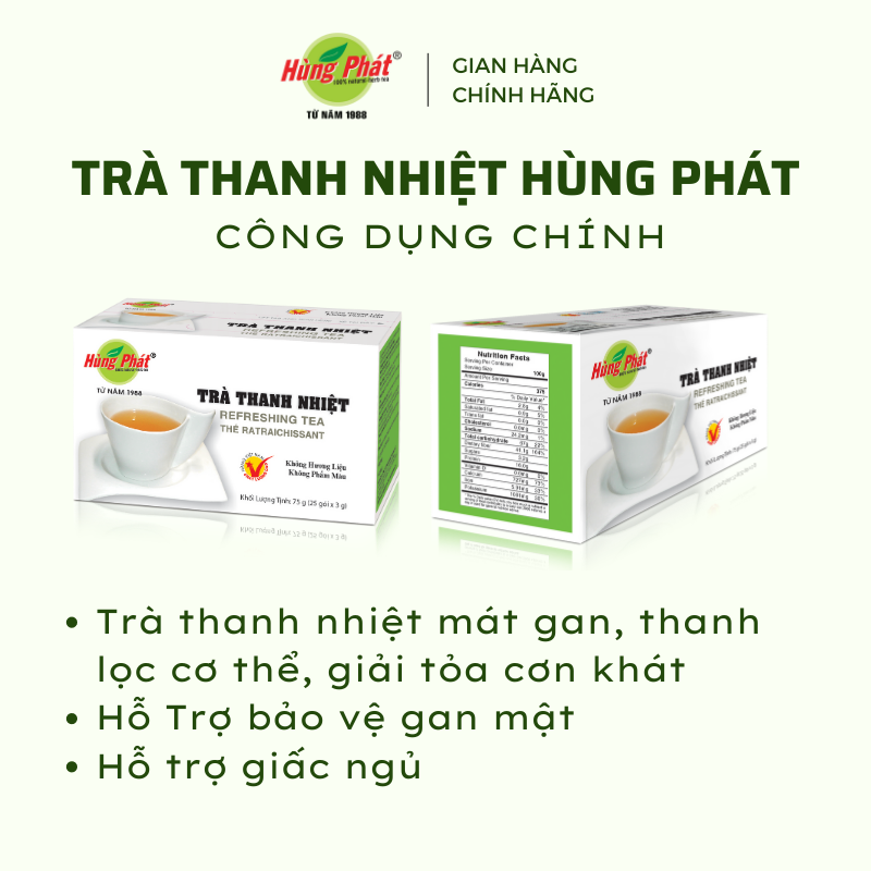 Trà Thanh Nhiệt Hùng Phát Hỗ Trợ Giảm Nóng Trong Người Hộp 25 Gói