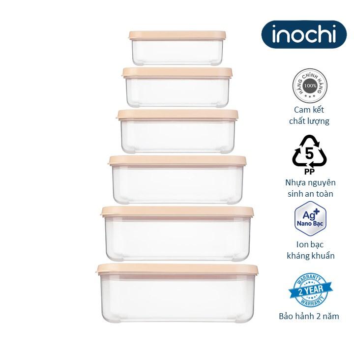 Bộ 6 hộp thực phẩm chữ nhật Hokkaido 500-750-1000-1500-2000-2500ml -inochi- chuẩn chất lượng Nhật Bản