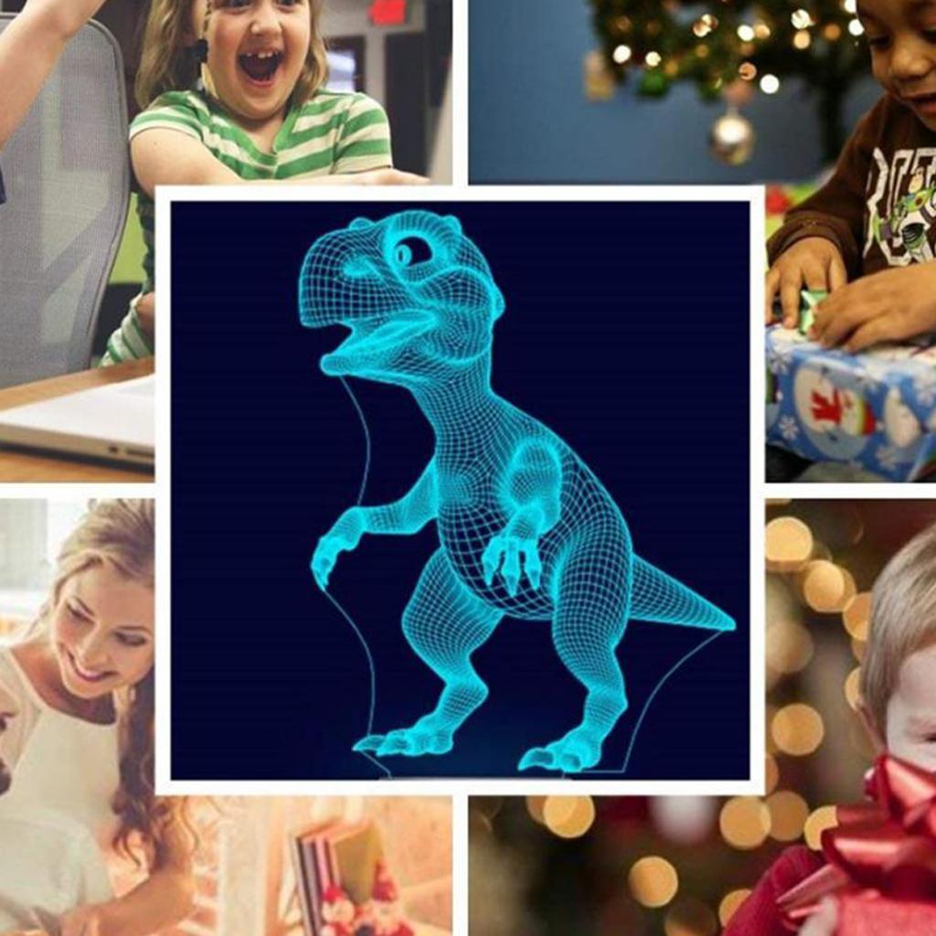 Dinosaur 3D LED Night Light Touch Remote Table Desk Illusion Lamp Kids Gifts