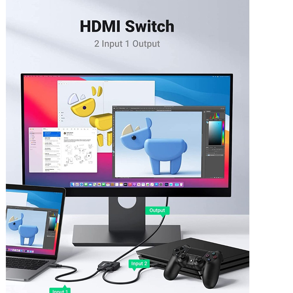 Bộ gộp tín hiệu HDMI 2 vào 1 ra Ugreen 70607 CM311 Switch HDMI 2.0 4K@60Hz ( hỗ trợ 2 chiều,dây đúc liền 1met ) hàng chính hãng