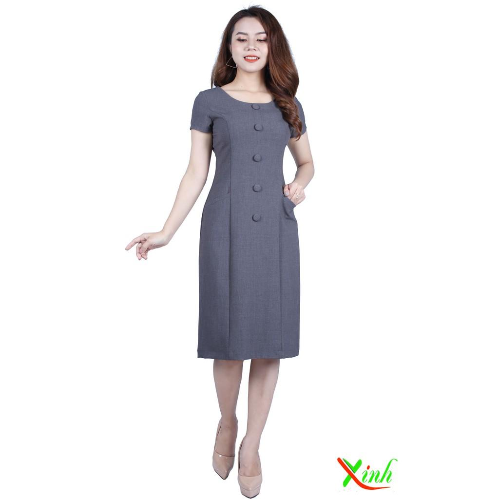 Đầm suông xám tây phối nút ThoiTrangXinh DL508