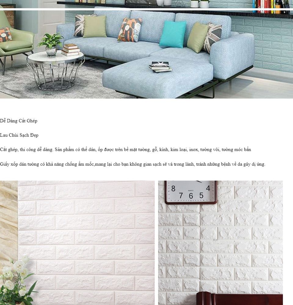 Miếng Xốp Dán Tường 3D Loại Dày 77x70cm Màu Trắng