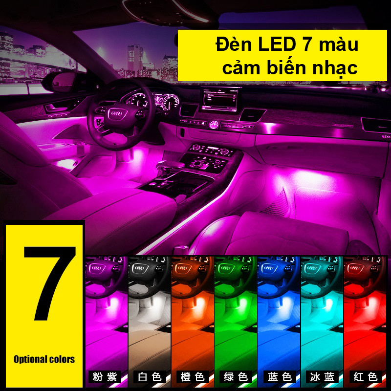 Bộ đèn Led 4 thanh 9 bóng lắp gầm ghế ô tô cảm biến nhạc-Có Remote