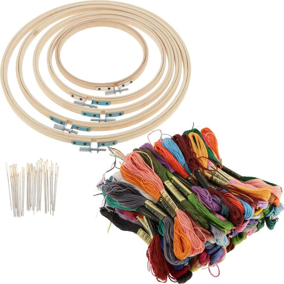 Đầy Đủ các Thêu Bộ Khởi Đầu Chữ Thập Bộ Dụng Cụ Bao Gồm 100 Sợi Tre Thêu Vòng Kim