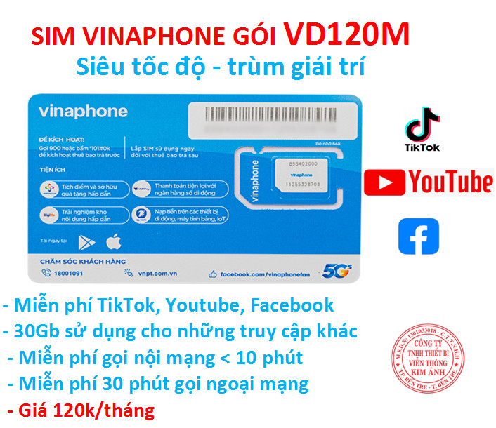 Sim Vinaphone 4G dùng mãi mãi gói cước Mạng Xã Hội không giới hạn data + Gọi Thoại, Hàng chính hãng