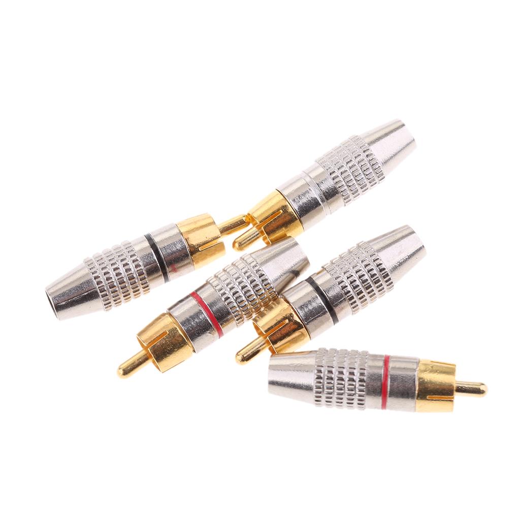5X RCA Plug Male Solderless Gold Plated Audio Video Adapter Connector