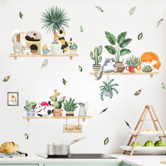 Decal trang trí tường - Xương rồng và sen đá