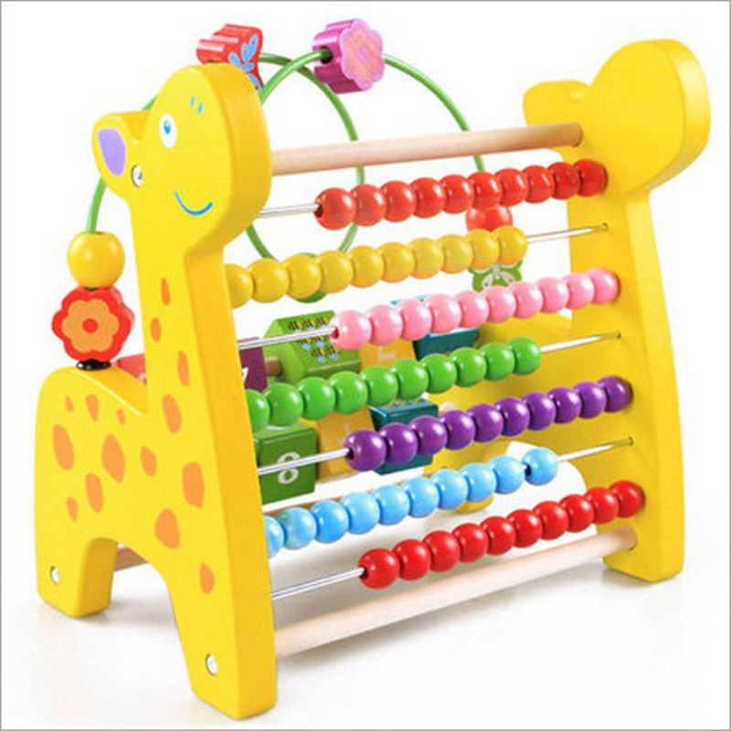 bộ đồ chơi gỗ 3 trong 1 hình hươu cao cổ, sư tử vàng và voi xanh đáng yêu cho bé