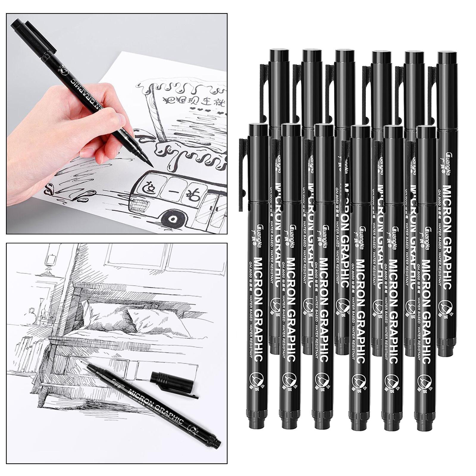 Fine Liner Pen Pigment Marker Waterproof Ink Sketching Manga 12pcs