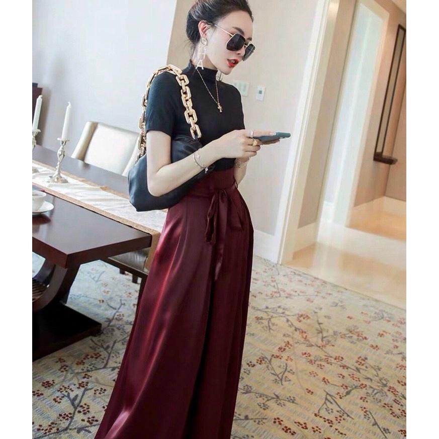 Set Áo Thun Mix Quần Ống Suông Xẻ Tà Cao Cấp, Sang Trọng, Trẻ Trung, Cá Tính, Tôn Dáng