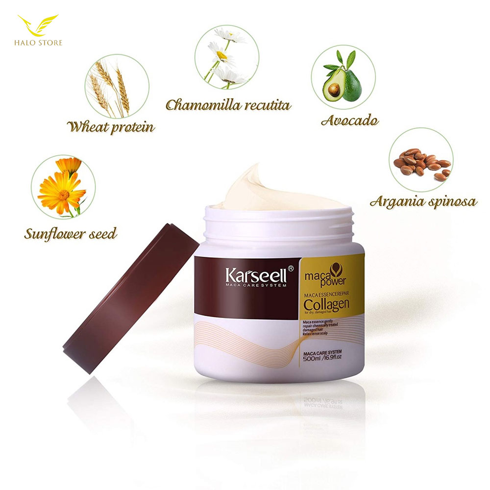 Kem ủ tóc Collagen KARSEELL dạng hũ 500ml, dầu hấp phục hồi siêu mượt chuẩn salon ngay tại nhà