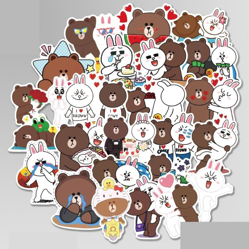 Set 100 sticker Gấu Thỏ Line Brown and Cony hình dán có ép lụa - Giao mẫu ngẫu nhiên