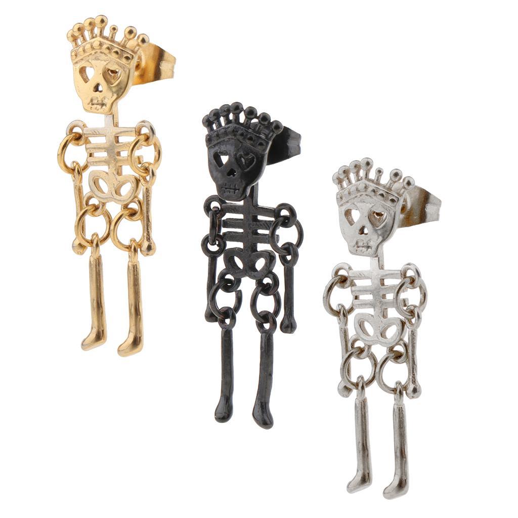 2-7pack Halloween Punk Skull Head Skeleton Earring Stud Party Costume Black