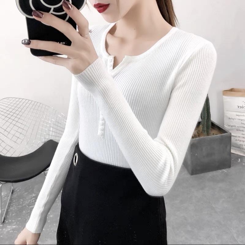 Áo len lông cừu dài tay cúc ngực cao cấp