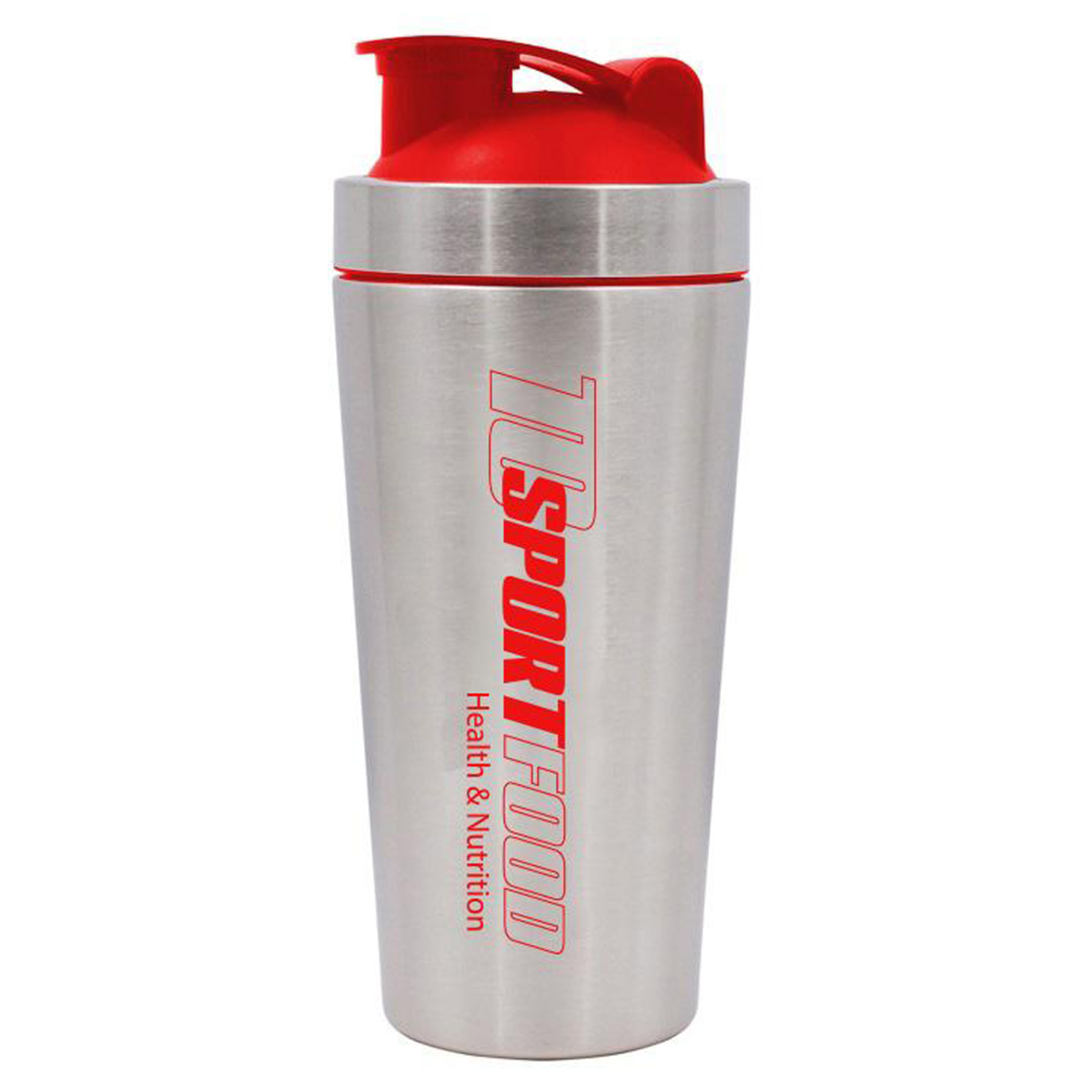 Bình lắc Shaker bằng INOX pha sữa cho người tập GYM hiệu TCSPORTFOOD - Bình nước thể thao Shaker 739 ml - Bình Trắng Bạc Nắp Đỏ