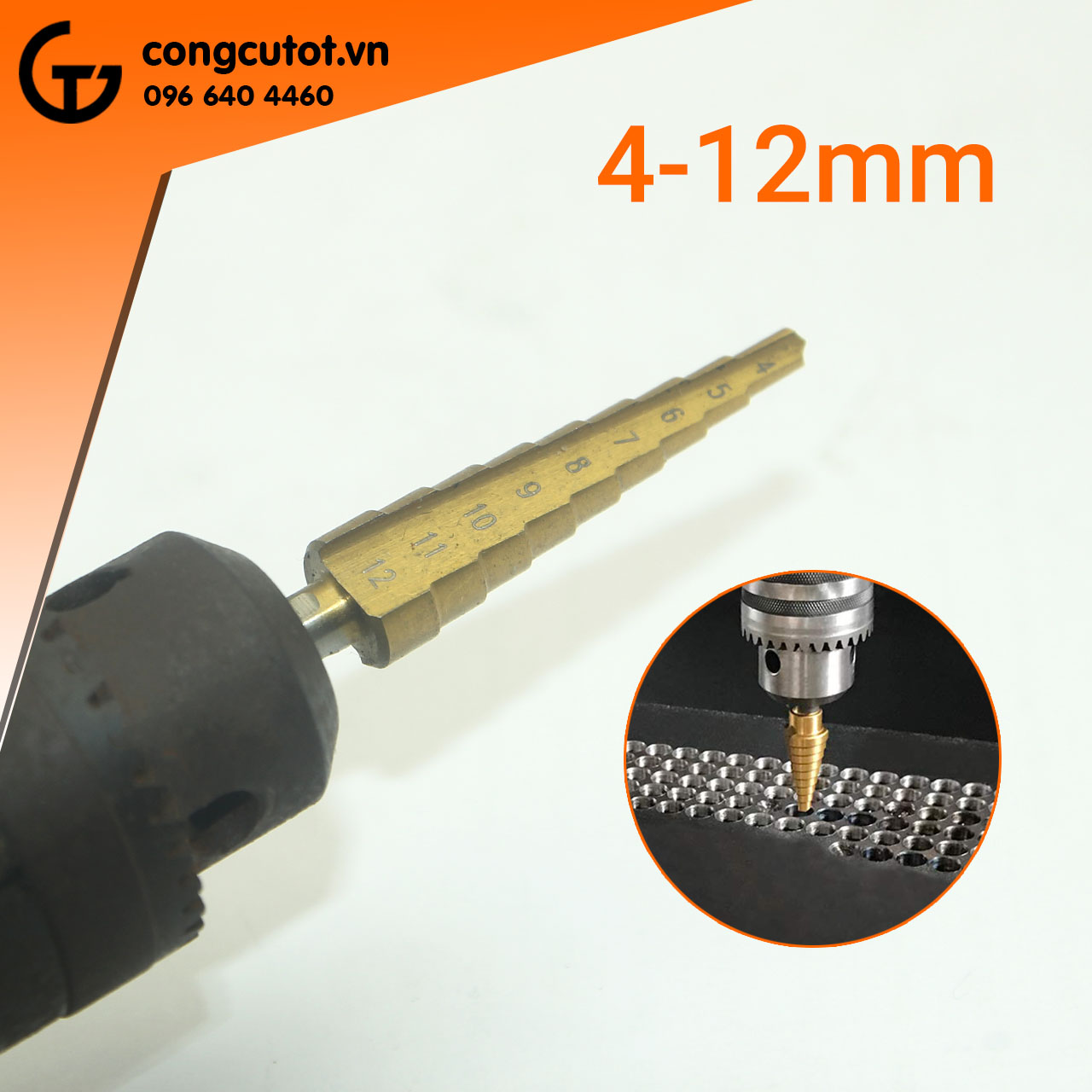 Mũi khoan 9 bước thẳng 4-12mm phủ Titan 6542 chuôi tròn khoan Inox