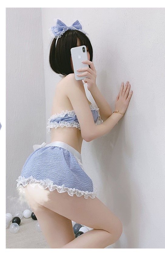 Set ngủ Cosplay giúp việc tạp dề caro