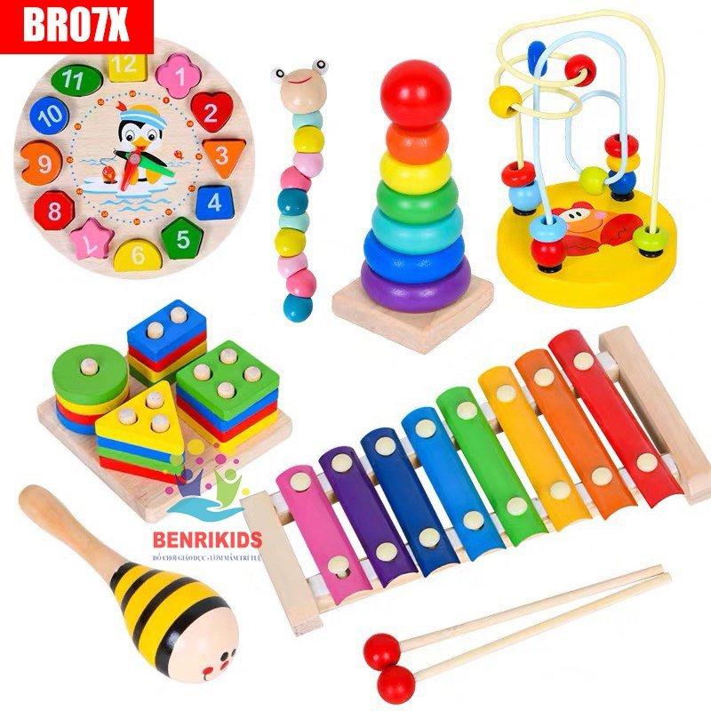 BỘ ĐỒ CHƠI GỖ THÔNG MINH 7 MÓN CHO BÉ