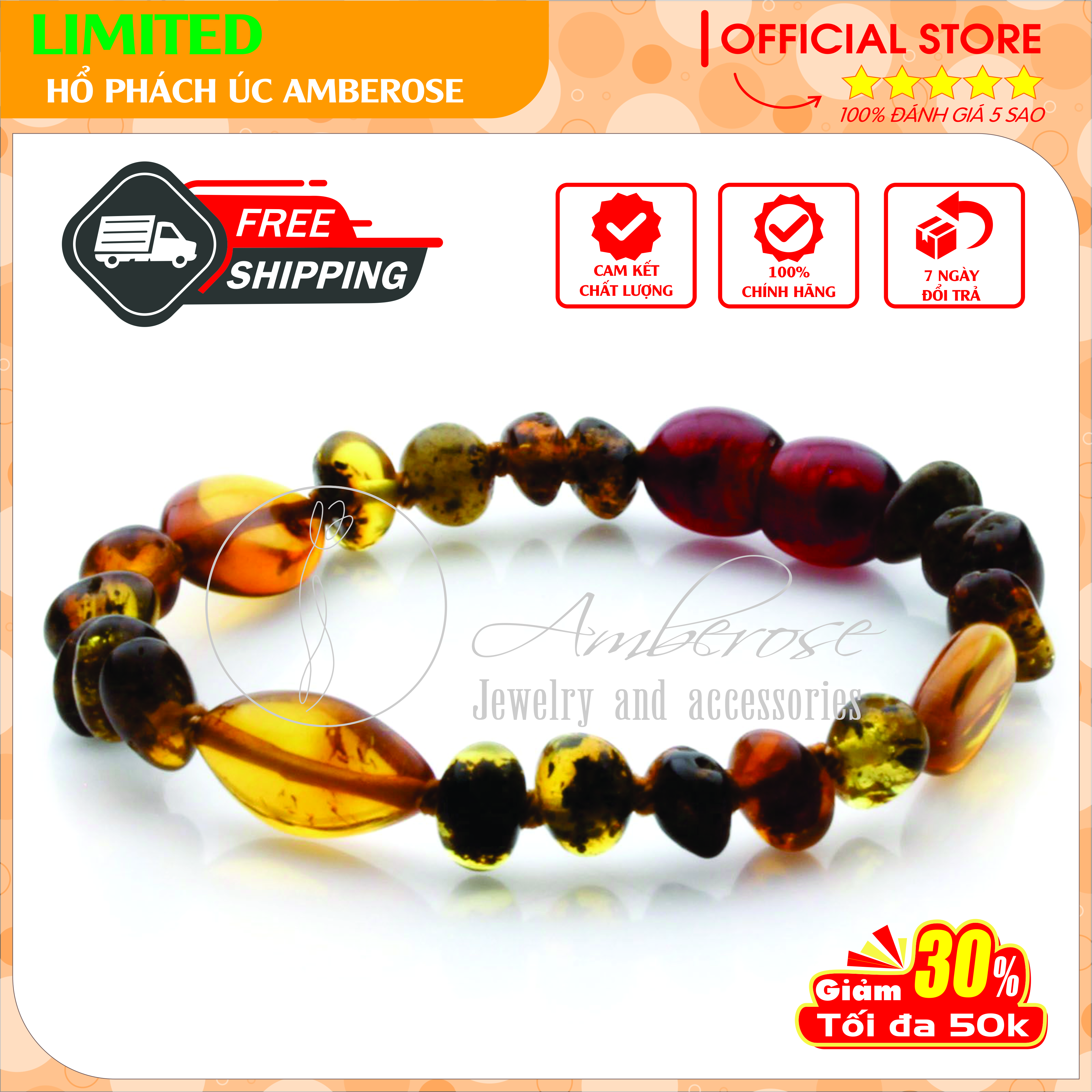 Bộ Vòng Hổ Phách Amber Úc Cho Bé 0 - 10 tuổi SABLMT26