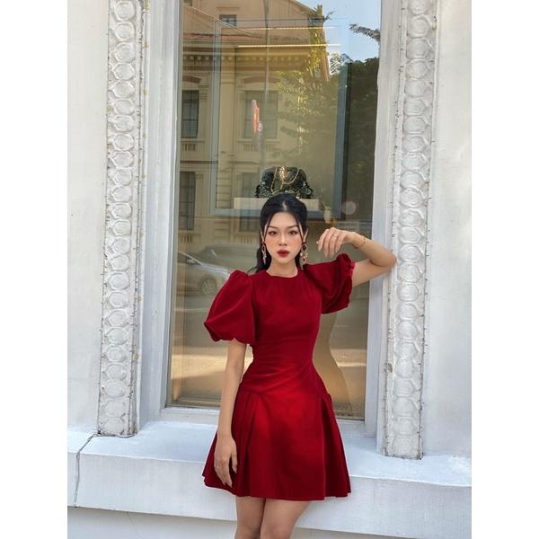 Đầm cổ tròn tay bồng xếp ly eo tiểu thư Molly dress
