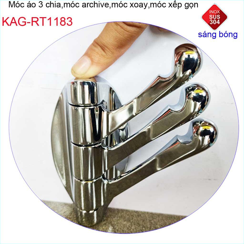 Móc treo đồ cao cấp Inox, móc áo phòng tắm Inox 304, móc 3 chia xoay KAG-RT1183