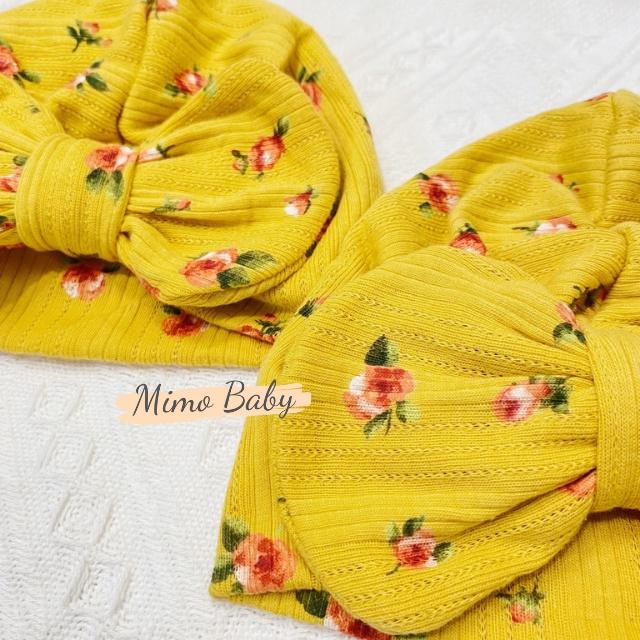 Mũ turban hoa hồng nền vàng đáng yêu cho bé 6-10kg MTB81 Mimo Baby