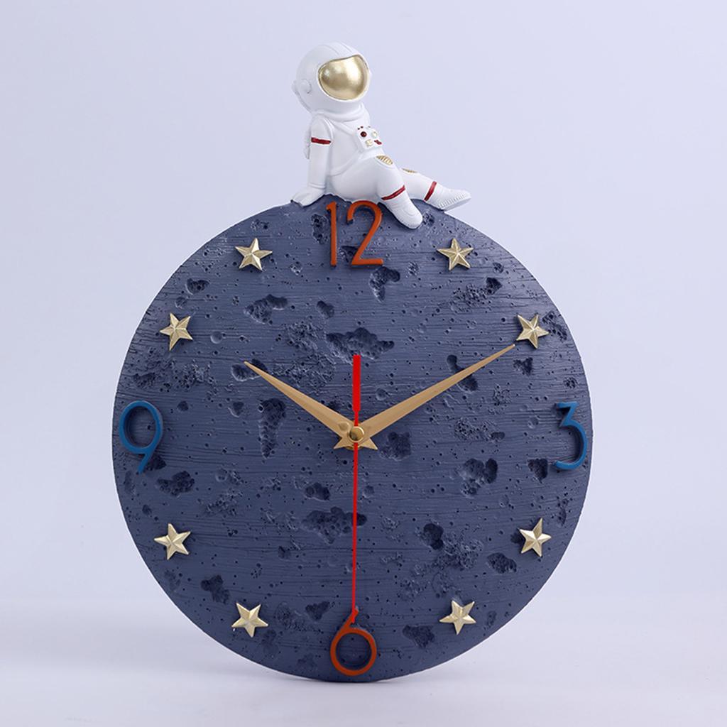 Nordic Astronaut Wall Clock Non Ticking Battery Operated for Dining Room