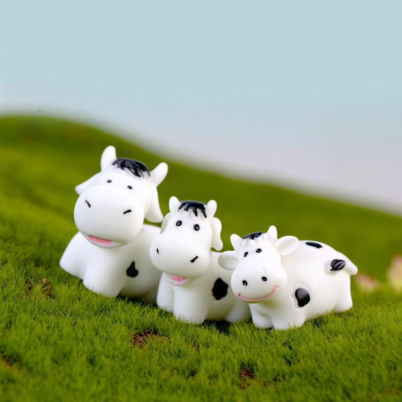 Tiểu cảnh mini ️ Bò sữa trắng đáng yêu trang trí tiểu cảnh sen đá, sân vườn, bể cá, bể terrarium