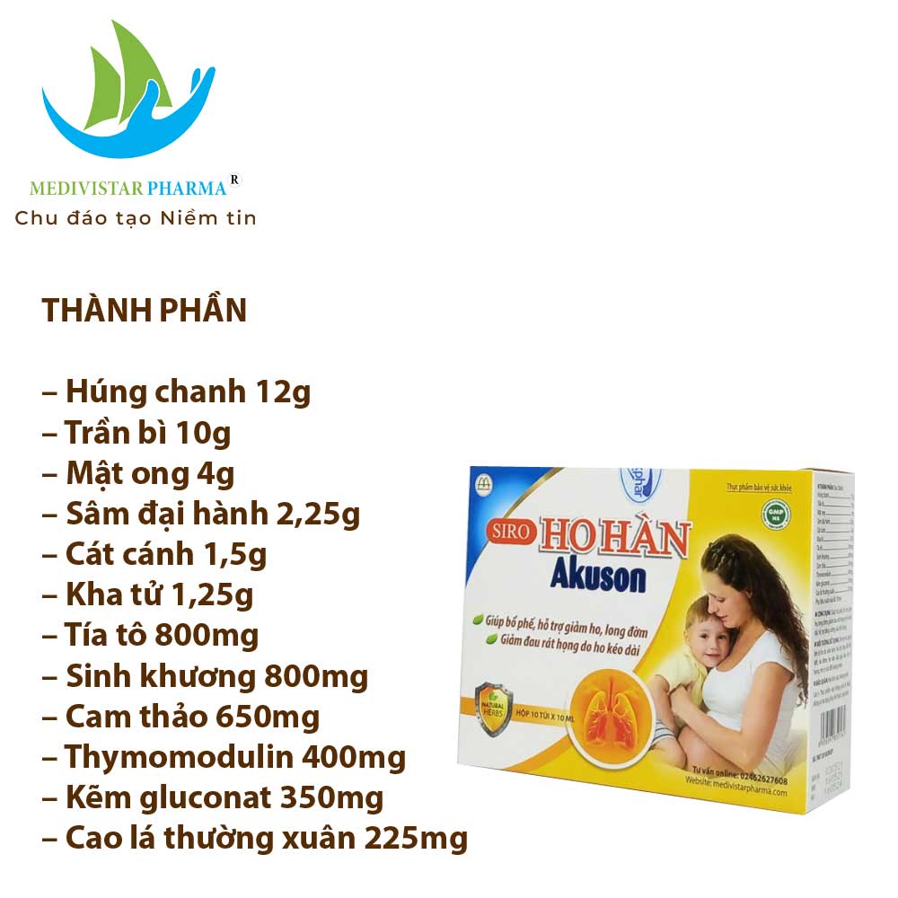 Combo 2 Hộp Siro Ho Cho Bé AKUSON Giúp Bổ Phổi, Giảm Ho, Dưỡng Phế Thành Phần Thảo Dược Tự Nhiên An Toàn, Lành Tính 10 Ống/Hộp