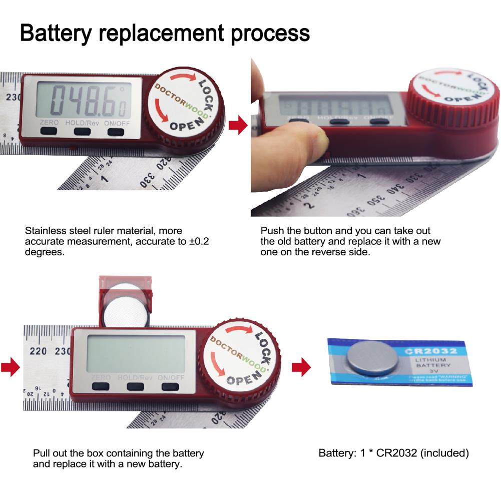 0~300mm LCD Screen Digital Ruler Stainless Steel Multifunctional Measuring Ruler Hold Function 360° Measuring Reverse