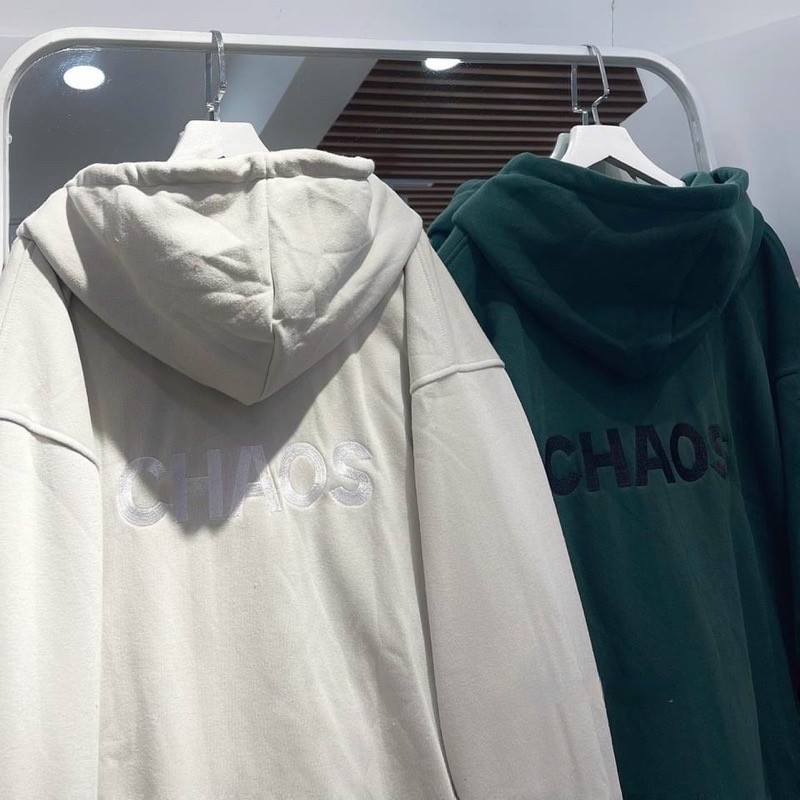 Áo Khoác Nam Nữ Thêu Chữ CHAOS- Kiểu Hoodie Unisex Hàn Quốc Có Khóa Kéo Nón 2 Lớp - Chống Nắng