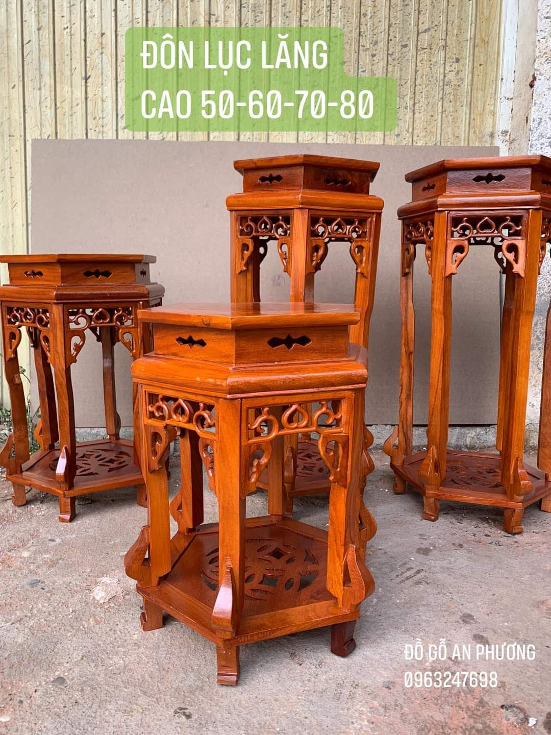 Đôn lục lăng gỗ hương ta cao 70cm mặt 32cm