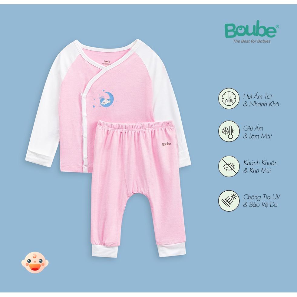 Bộ quần áo dài tay cúc bấm chéo, màu sắc tươi tắn Boube cho bé - Chất liệu Petit thoáng mát - Size sơ sinh Newborn