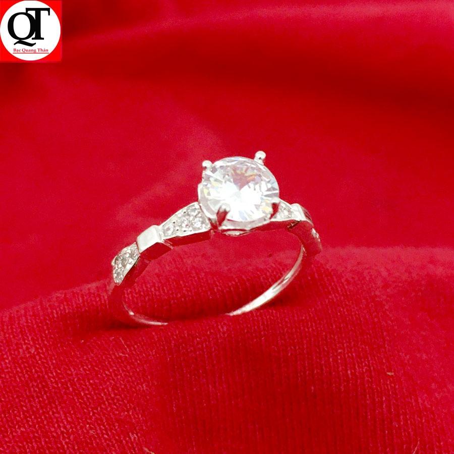 Nhẫn nữ giá rẻ Bạc Quang Thản ổ cao gắn đá cobic chất liệu bạc không xi mạ có thể chỉnh size theo yêu cầu - QTNU25