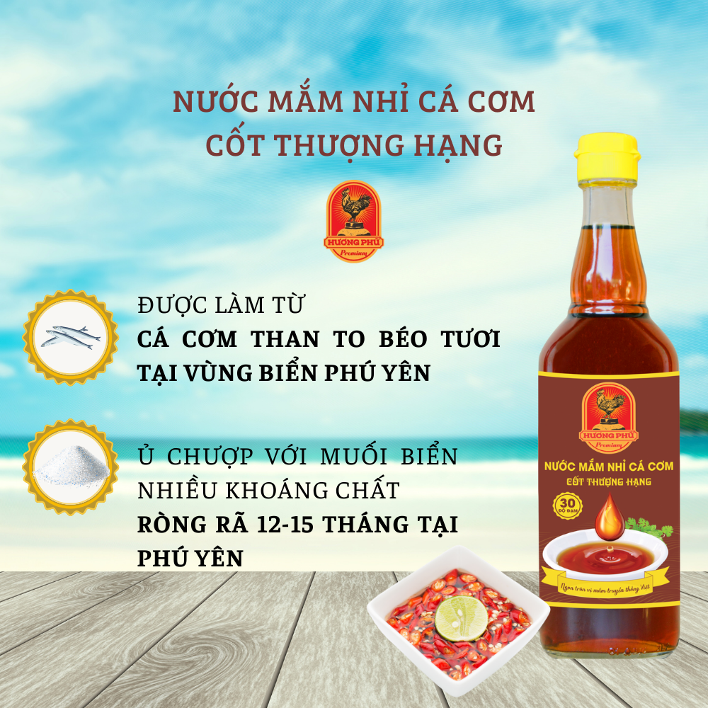 Nước mắm nhỉ cá cơm Hương Phú 30 độ đạm 510ML - Cốt Thượng Hạng - Hàng chính hãng
