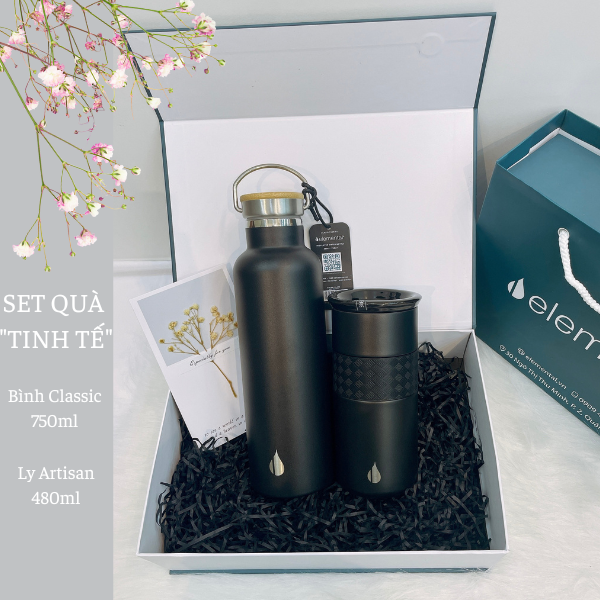 Set hộp quà tặng Sinh nhật, set Tinh tế, bình giữ nhiệt và ly giữ nhiệt Elemental cao cấp